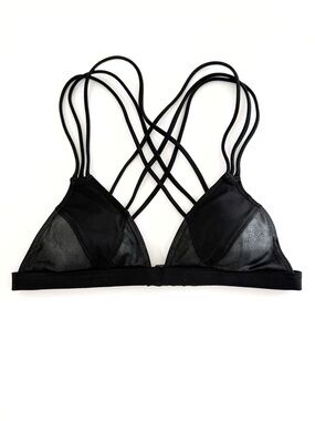 PINK VICTORIAS SECRET BLACK CRISS CROSS STRAPS TRIANGLE BIKINI TOP